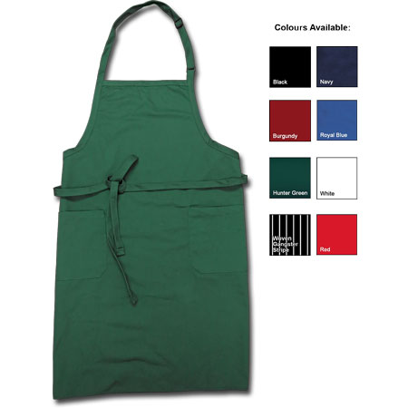 Bib Apron, Red with 2 Pockets & adjustable neck band