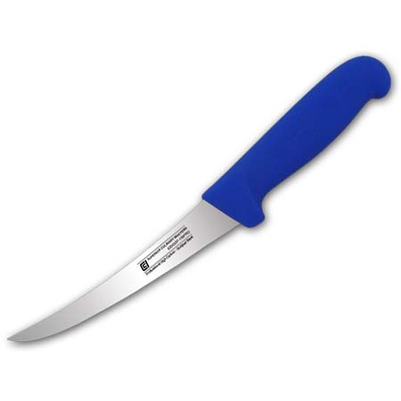 6" Curved Boning Knife, Semi-flex Blade, Blue Nylon Handle